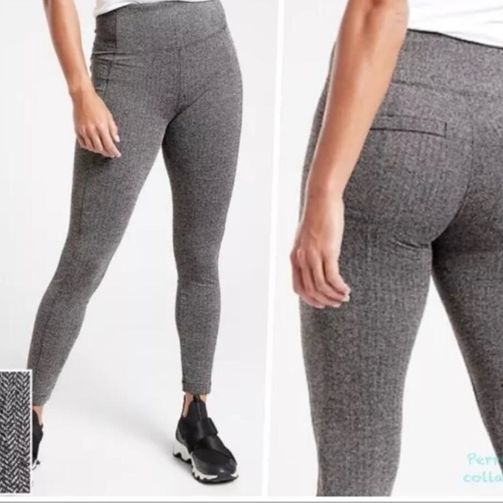 Athleta Pants Women Large Gray Leggings Delancy Herringgbone tight Stretch